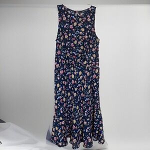 J.Crew Mercantile Floral Dress Women 00 Navy Blue‎ Sleeveless Fit Flare Summer